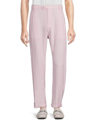 Saks Fifth Avenue High Rise Linen Blend Pants - Pink