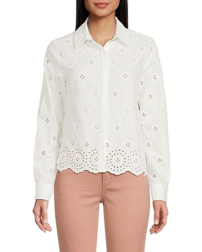 Saks Fifth Avenue Scalloped Button Down Shirt - White