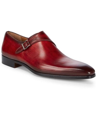 Magnanni Leather Monk Strap Dress Shoes - Red