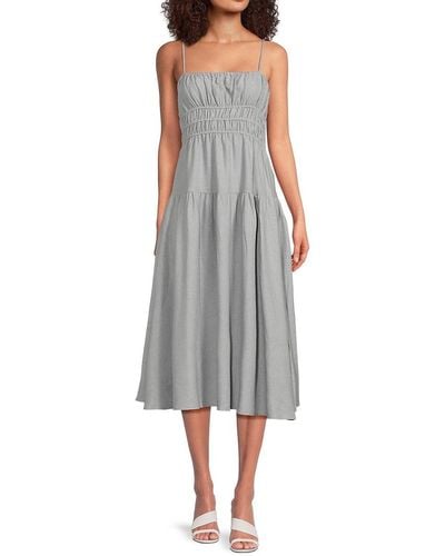 WeWoreWhat Scrunchie Linen Blend Midi Dress - Gray