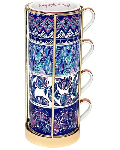 Lilly Pulitzer Assorted 4-piece Cappuccino Cup Set - Blue