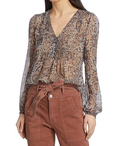 Veronica Beard Lowell Paisley Silk Blouse - Brown