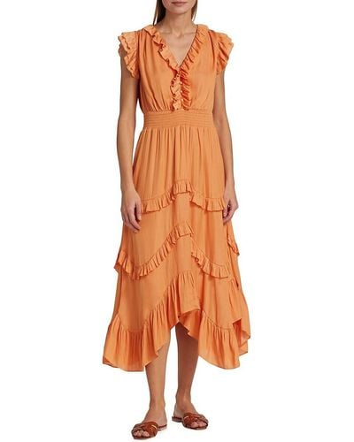 Tahari The Layla Ruffle Maxi Dress - Orange