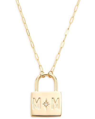 Saks Fifth Avenue 14k Yellow Gold & 0.01 Tcw Diamond Lock Necklace - Metallic