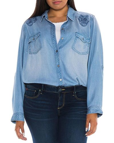Slink Jeans Paisley Chambray Western Shirt - Blue