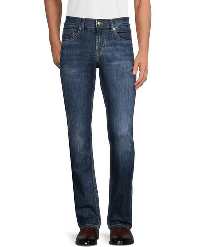 7 For All Mankind Mid Rise Faded Slim Fit Jeans - Blue