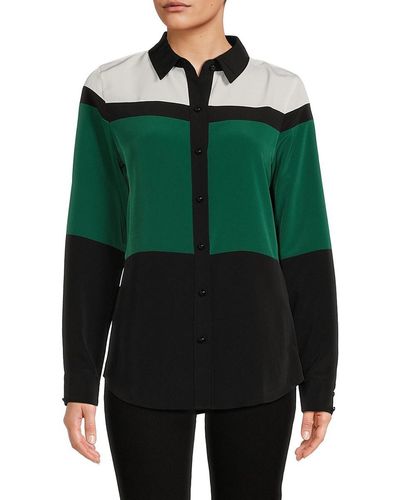 Karl Lagerfeld Colorblock Button Up Blouse - Green