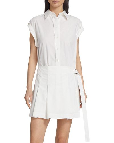 Helmut Lang Pleated Mini Twofer Shirtdress - White