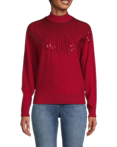 Elie Tahari T Tahari Sequin Dolman Sweater - Red