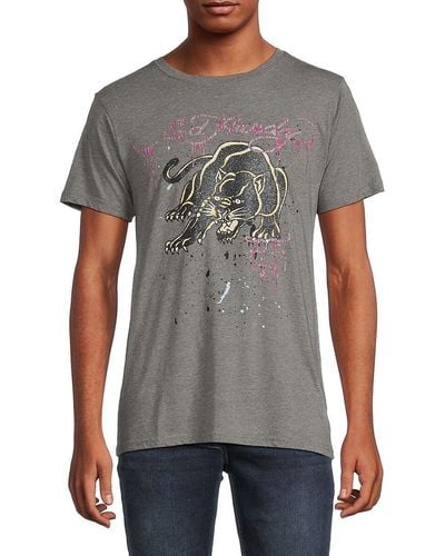 Ed Hardy Short Sleeve Crouching Panther Graphic Tee - Gray