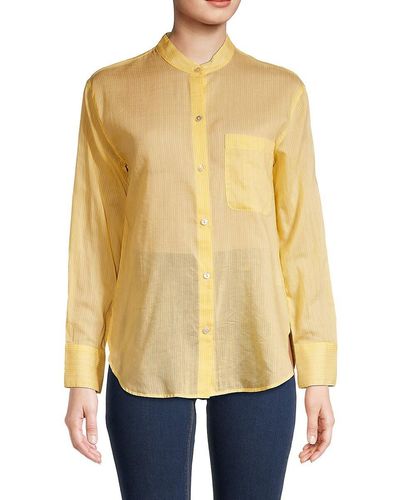 Vince Pinstripe Silk Blend Button Down Shirt - Yellow