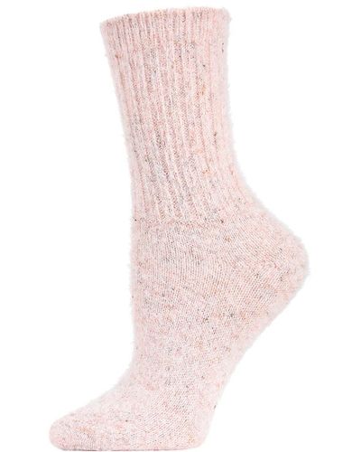 Memoi Pretty Plush Glitter Crew Socks - Pink