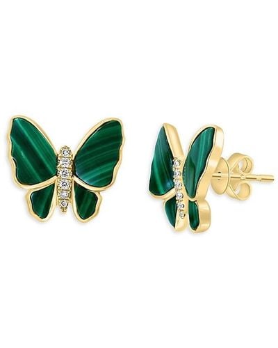 Effy 14K, Malachite & Diamond Butterfly Stud Earrings - Green