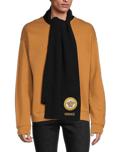 Versace Embroidered Logo Wool Scarf - Blue