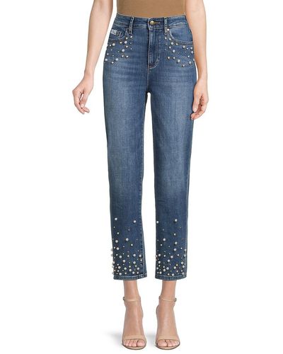Karl Lagerfeld Faux Pearl Embellished Cropped Jeans - Blue