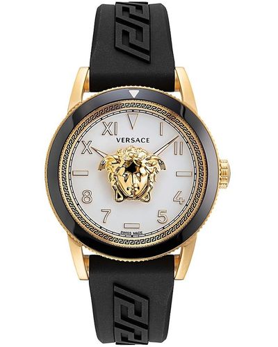 Versace V-palazzo 43mm Ip Goldtone Stainless Steel & Silicone Strap Watch - Gray