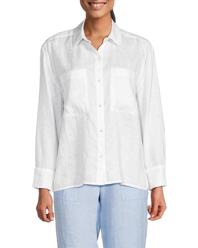 Saks Fifth Avenue Solid 100% Linen Shirt - White
