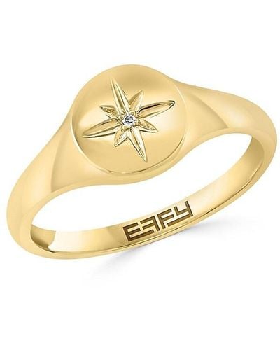 Effy 14k Yellow Gold & 0.001 Tcw Diamond Star Signet Ring - Metallic