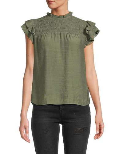 Nanette Lepore Smocked Flutter Sleeve Shift Top - Green