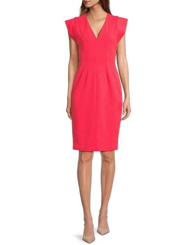 Calvin Klein Cap Sleeve Knee Length Dress - Red