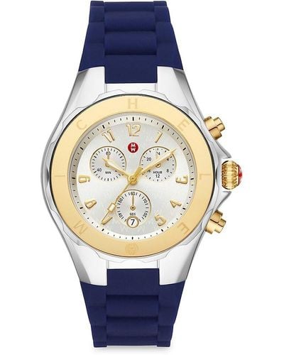 Michele 38mm Jelly Bean Two Tone Stainless Steel Chronograph Watch - Blue