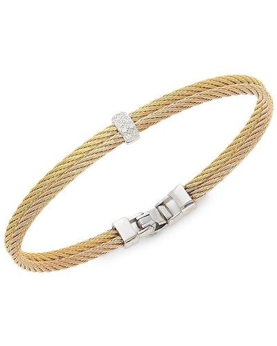 Alor 18K Rose & Two-Tone Stainless Steel Diamond Rope Bangle Bracelet - Metallic