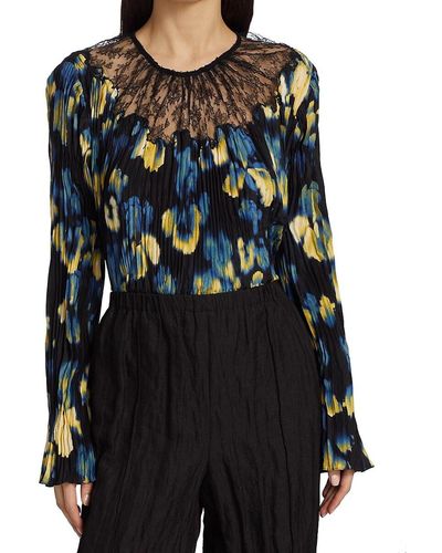 Jason Wu Floral Lace Inset Pleated Blouse - Black