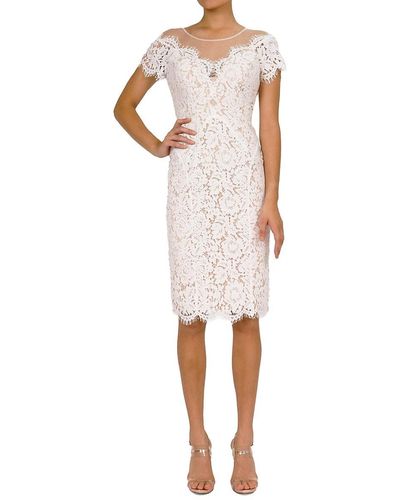 Rene Ruiz Illusion Neckline Lace Dress - White