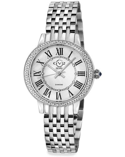 Gv2 Astor Iii 34Mm Stainless Steel & 0.06 Tcw Diamond Bracelet Watch - White