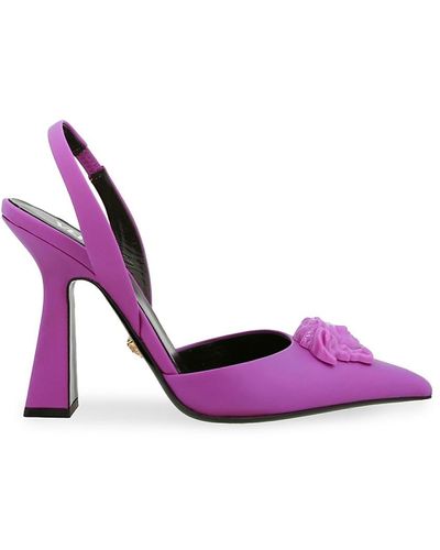 Versace La Medusa Leather Slingback Court Shoes - Purple