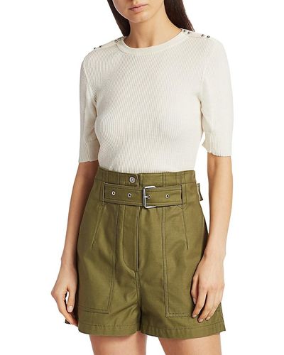 3.1 Phillip Lim Buttoned Shoulder Ribbed Knit Top - White