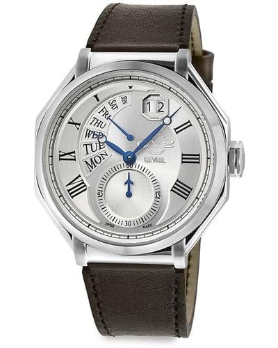 Gv2 Marchese 44Mm Stainless Steel & Leather Strap Watch - Grey