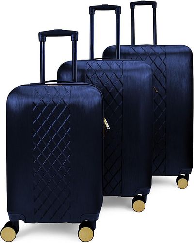 Badgley Mischka 3-piece Patterned Spinner Suitcase - Blue
