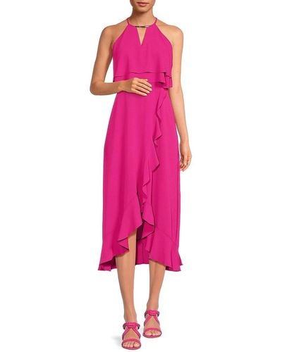 Kensie Ruffle Maxi Sheath Dress - Pink