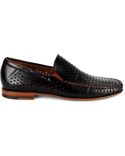 Mezlan Perforated Leather Slip-On Shoes - Black