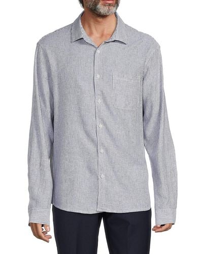 Saks Fifth Avenue Linen Blend Microstripe Button Down Shirt - Gray