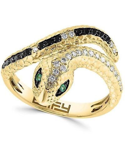 Effy 14k Yellow Gold, Emerald & Diamond Snake Ring - Metallic