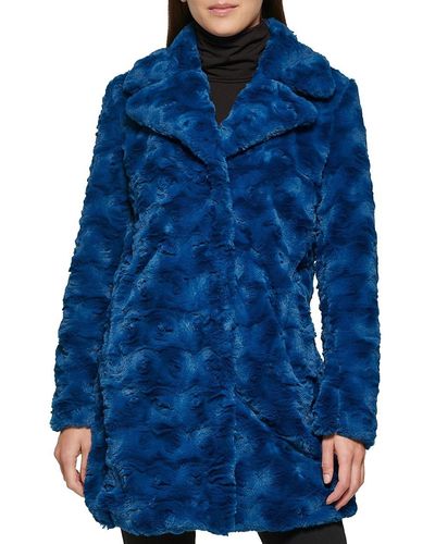 Kenneth Cole Textured Faux Fur Coat - Blue