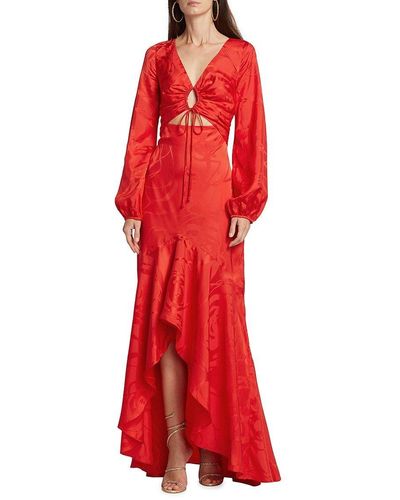 Silvia Tcherassi Charlize Floral Satin High Low Dress - Red