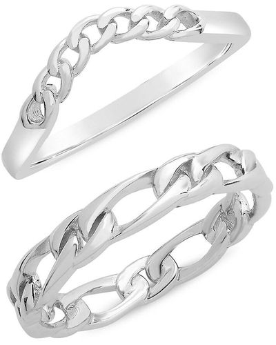 Sterling Forever 2-Piece Sterling Figaro & Curb Chain Ring Set - White