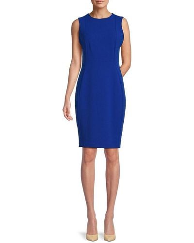 Calvin Klein Sleeveless Crepe Sheath Dress - Blue