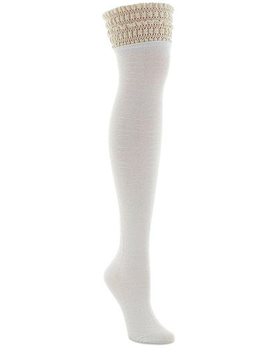 Memoi Ruffle Lace Thigh High Stockings - White