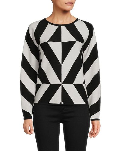 Tahari Geometric Dolman Sleeve Sweater - Black