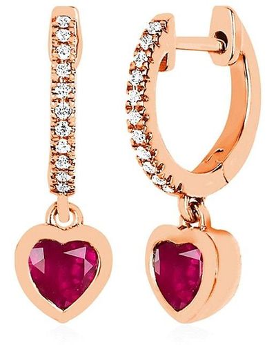 EF Collection 14K Rose, & Diamond Heart Drop Earrings - Pink