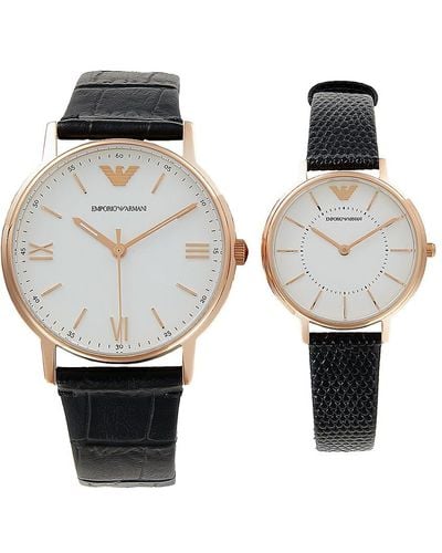 Emporio Armani 2-piece 41mm Rose Goldtone Stainless Steel Watch & Leather Strap Set - Black