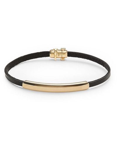 Effy 14k Yellow Gold, Leather & Black Diamond Bar Bracelet