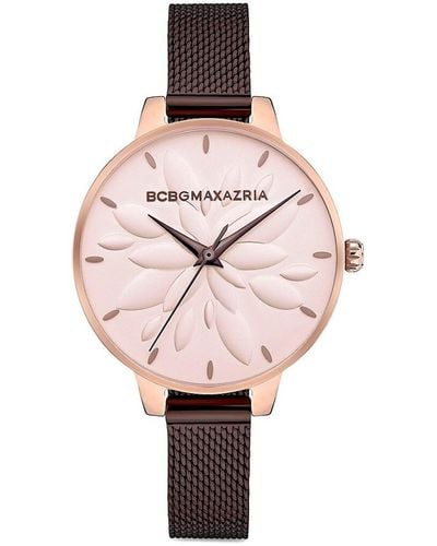 BCBGMAXAZRIA Classic 32mm Rose Goldtone Stainless Steel Flower Mesh Strap Watch - Pink
