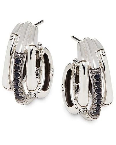 John Hardy Bamboo Sterling Silver & Black Sapphire Hoop Earrings - White