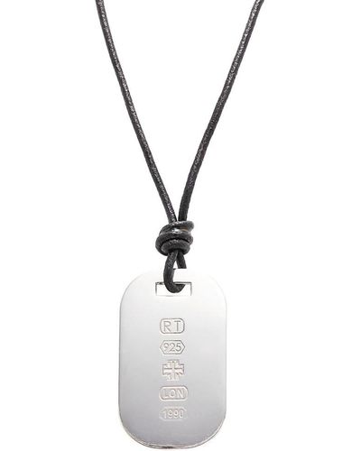 Tateossian Rhodium Plated Sterling Silver & Leather Id Tag Pendant Necklace - White