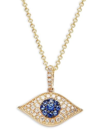 Effy 14k Yellow Gold, Sapphire & Diamond Evil Eye Pendant Necklace - Metallic